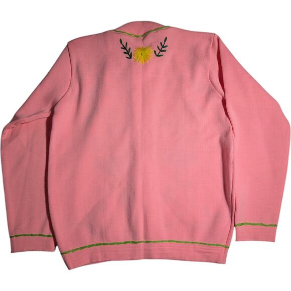 Vtg 1960s Honda International Pink Floral Embroidered Button Up Cardigan Sz M - Picture 2 of 5